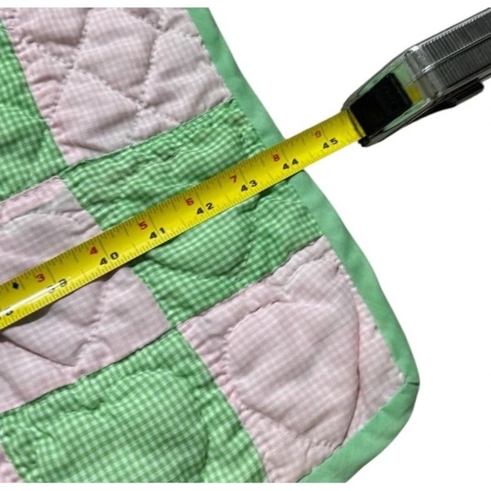 Hand Embroidered Hand Quilted 15 Squares Animals Pink Green Gingham 67‎ X 44